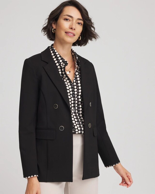 Ponte Double-Breasted Knit Blazer - image 1